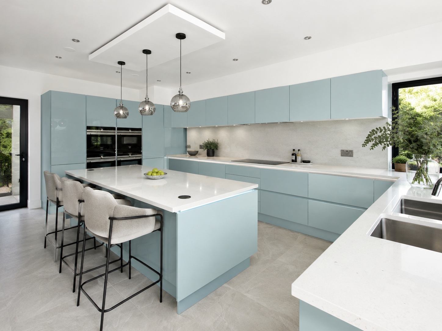 Nobilia Matt Blue Wood Open Plan Kitchen 2021