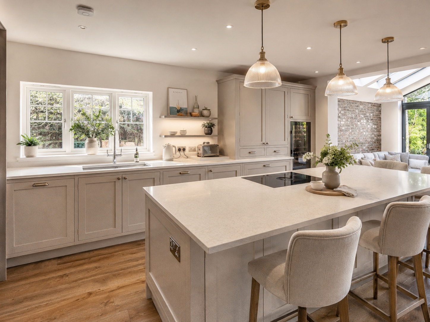 Stormer Matt White Mustard Handleless Kitchen 1 | Ligneous Kitchens, Surrey