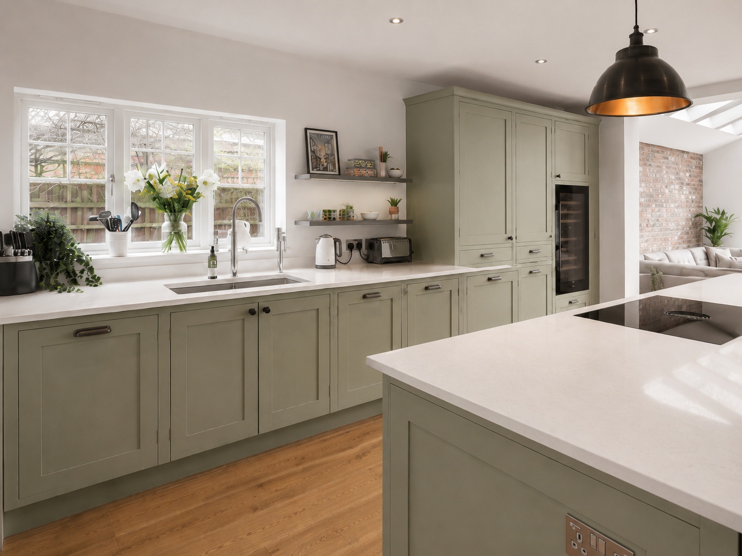 Stormer Matt White Mustard Handleless Kitchen 1 | Ligneous Kitchens, Surrey
