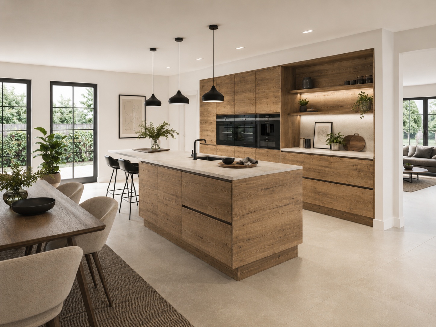 Alku White Gloss Open Plan Kitchen With Island